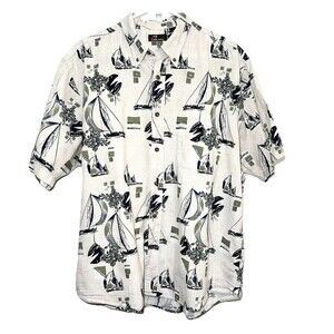 Cafe Luna Sailboat Hawaiian Shirt Mens XL Nautical Camp Beach Cotton Vacation